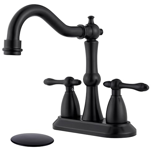 Matte Black Antique Bathroom Sink Faucet, Stainless Steel 4 inch Centerset Vanity Faucet with Drain and Supply Hose, Black Sink Faucet Bathroom 2 Hole - color: Matte Black