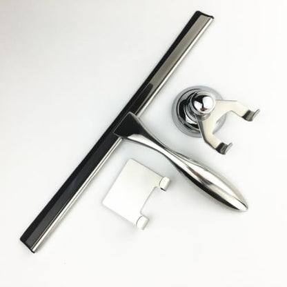 Holibanna 3pcs Stainless Steel Shower Squeegee for Glass and Tile with Suction Cup and Hooks Holder, Heat and Cold Resistant Bathroom Window Wiper for Shower Doors