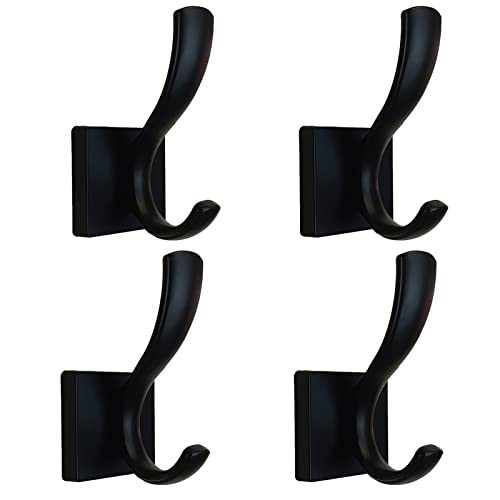 Black Towel Hooks,Double Towel Robe Clothes Coat Holder,Heavy Duty Wall Mount Hooks for Bath Bedroom Kitchen Pool Garage Hotel,4 Pack - color: black 4