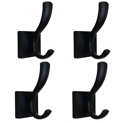 Black Towel Hooks,Double Towel Robe Clothes Coat Holder,Heavy Duty Wall Mount Hooks for Bath Bedroom Kitchen Pool Garage Hotel,4 Pack - color: black 4