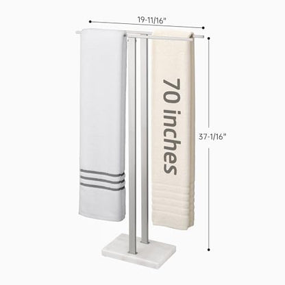 KES 37" H Standing Towel Rack, Heavy Marble Base, Brushed Finish | Taller Version, SUS304 Stainless Steel, 8.23 Lb Base, Anti-Slip Pads, Ideal For Large Bath Towels, No Drilling - color: Brushed Finish, size: 37" H (Equal-height)