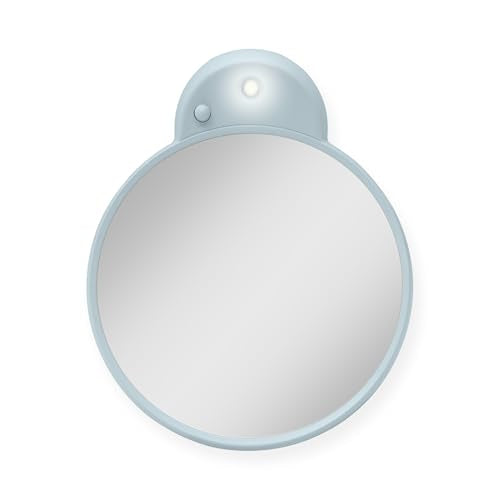 Zadro Magnification Lighted Compact Mirror with LED Light & Retractable Suction Cups – Travel Makeup Mirror, Cool White 6400K Lighting, Battery Operated, Made in USA (French Blue, 10X | 4.3"L x 3.5"W) - color: French Blue