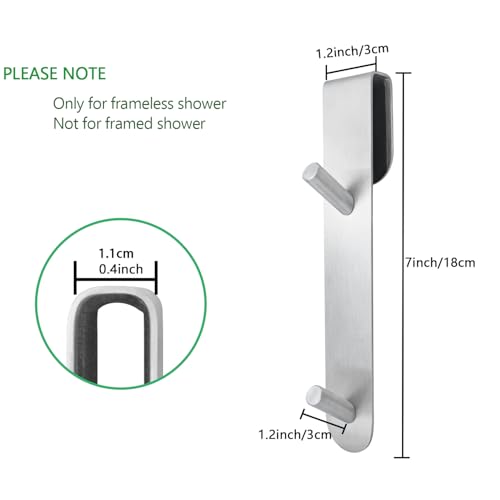 Shower Door Hook, Extended Length Frameless Shower Door Hook (7 Inches), Heavy-Duty Bathrobe Towel Stainless Steel Hook, No Drilling or Adhesive Required, 2-Pack, Silver - color: Silver-SXXG