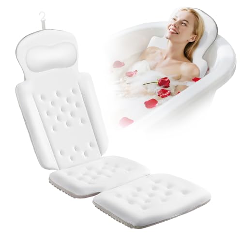 Full Body Bath Pillow, Luxury Bath Cushion with 192 Suction Cups, Bath Pillows for Tub for Head and Neck Support, with Laundry Bag White, 51" x 16" - size: 51" x 16"(Upgrade）