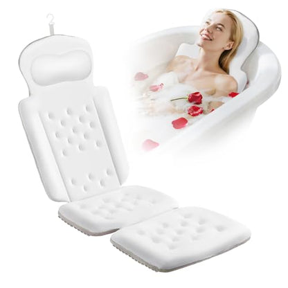 Full Body Bath Pillow, Luxury Bath Cushion with 192 Suction Cups, Bath Pillows for Tub for Head and Neck Support, with Laundry Bag White, 51" x 16" - size: 51" x 16"(Upgrade）