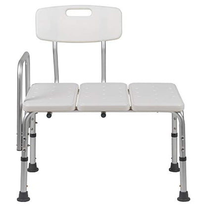 Flash Furniture HERCULES Series 300 Lb. Capacity Adjustable White Bath & Shower Transfer Bench with Back and Side Arm - color: White