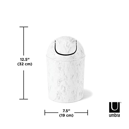Umbra 1.25 Gallon Mini Waste Can with Removable Swing-Top Lid - Small Garbage Bin for Kitchen, Bathroom, Bedroom, Office - Compact Trash Can Fit Under Tables & Counters - White Marble - color: White Marble