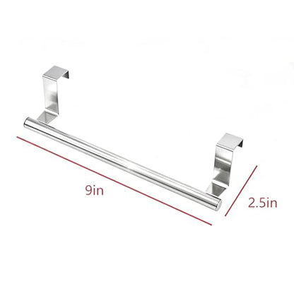Over Cabinet Towel Holder 2PK Stainless Steel Door Mount Bar | No Drill Hanger for Kitchen Cabinet & Pantry Organization
