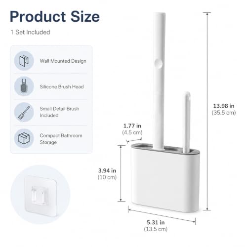 Toilet Brush Set,Bathroom Accessories,Japanese Style No Dead Angle Wall Mounted Holder Compact Bathroom Cleaning Kit for Home, Grey - color: Gray