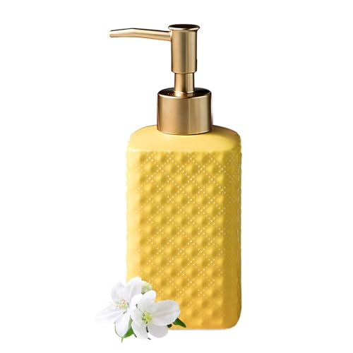 Comeon Hand Soap Dispenser Modern Ceramic Lotion Pump Bottle Yellow | Durable Ceramic Material, 11.84 FL OZ. /350 ML Capacity, Hand Lotion Pump Bottle, Liquid Hand Soap Jar Shower
