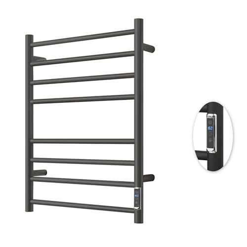 Heated Towel Racks for Bathroom, Wall Mounted Electric Towel Warmer Racks with Timer & Temperature Control, 8 Bar Stainless Steel Towel Heater for Bathroom, Matte Black, Plug-in - color: Round-matte Black, size: 8 Bars