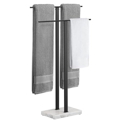 KES Standing Towel Rack, 2-Tier Towel Racks for Bathroom Freestanding with Marble Base, Upgrade Steady Design, SUS304 Stainless Steel Matte Black, BTH217-BK - color: White Marble & Black Bar, size: 33” H (2-tier)