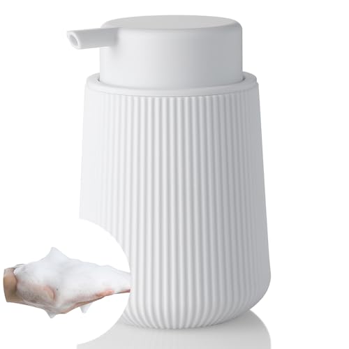 YAUKPH Striped Foaming Hand Soap Dispenser White | with Leak-Proof Pump for Bathroom and Kitchen Countertop 11oz - color: White, size: Foaming Dispenser