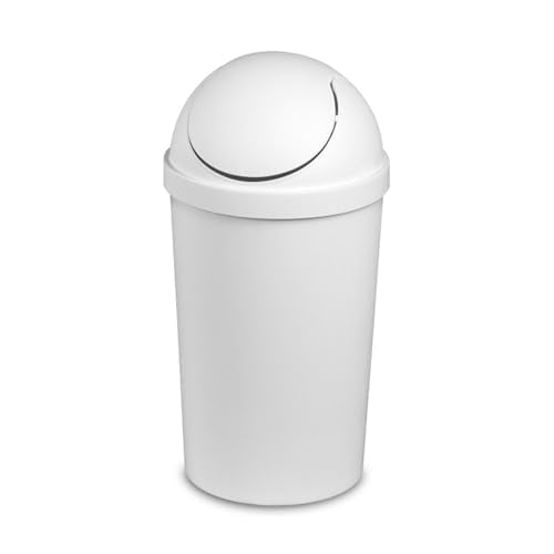 Sterilite 3 Gallon Round SwingTop Wastebasket with Lid, Small Plastic Trash Can for the Bathroom, Bedroom, Dorm or Home Office, White, 6-Pack | Sleek Round Profile Modern Garbage Bin for Kitchen, Bathroom, Garage and Workspace