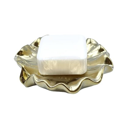 Ceramic Soap Dish Self-Draining Lotus Leaf Soap Holder Soap Saver for Bathroom,Kitchen,Sink,Bathtub(Gold) - color: Gold