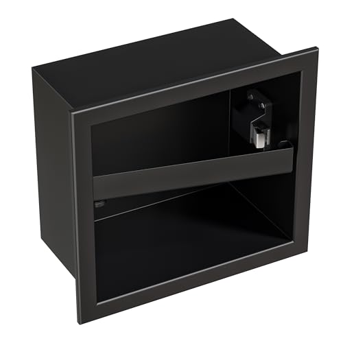Qeke Recessed Toilet Paper Holder 304 Stainless Steel, Matte Black | Rustproof Toilet Paper Holder Built-in, in Wall Tissue Paper Holder with Push-to-Open Rod for Bathroom & RV - color: Matte Black