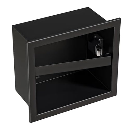 Qeke Recessed Toilet Paper Holder 304 Stainless Steel, Matte Black | Rustproof Toilet Paper Holder Built-in, in Wall Tissue Paper Holder with Push-to-Open Rod for Bathroom & RV - color: Matte Black