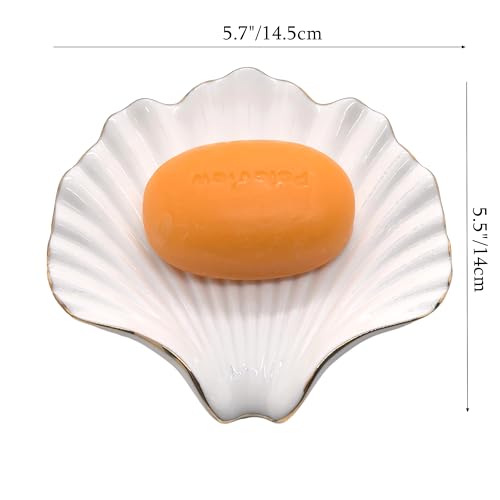Ceramic Soap Dish Self-Draining Lotus Leaf Soap Holder Soap Saver for Bathroom,Kitchen,Sink,Bathtub(Shell White) - color: Shell White