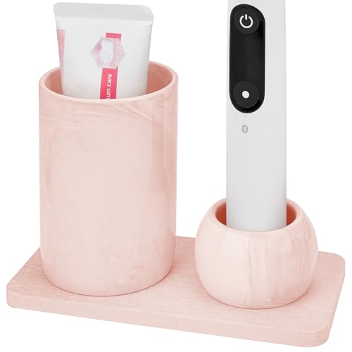 Ceramic Toothbrush Holder & Toothbrush Cup with Diatomite Tray for Bathroom, Bathroom Tumbler Cups Reusable Toothbrush Mouthwash Cup, Shower Counter Storage Organizer (Pink) - color: Pink Combination
