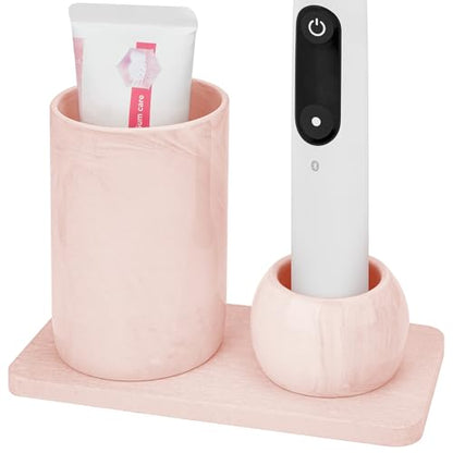 Ceramic Toothbrush Holder & Toothbrush Cup with Diatomite Tray for Bathroom, Bathroom Tumbler Cups Reusable Toothbrush Mouthwash Cup, Shower Counter Storage Organizer (Pink) - color: Pink Combination