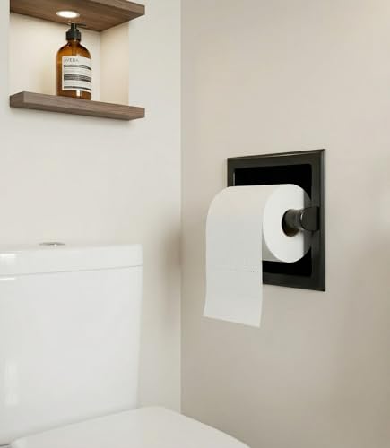 Black Recessed Toilet/Tissue Paper Holder All Metal Contruction - Mounting Bracket Included - color: Black