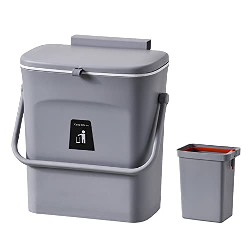 Hanging Trash Bin Wall Mounted Waste Bin Gargabe Waste Can for Bathroom Kitchen (Grey with Handle) - color: Grey With Handle
