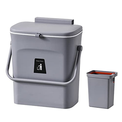 Hanging Trash Bin Wall Mounted Waste Bin Gargabe Waste Can for Bathroom Kitchen (Grey with Handle) - color: Grey With Handle