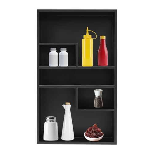 Stainless Steel Recessed Medicine Cabinet 14 * 24, Rust-proof Metal Wall Niche, In Wall Shower Niche Shelf Insert Replacement, Recessed Medicine Cabinets w/ 5 Compartments, for Bedrooms (Black) - color: Black
