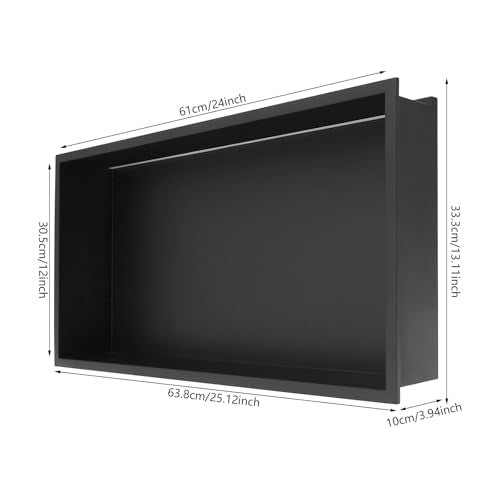LED Light Shower Niche, Wall Niche, 25" x 13" Stainless Steel Bathroom Cabinet with 4000K Warm White Light, IP66 Waterproof Recessed Shampoo Storage in Wall, Black - color: Black