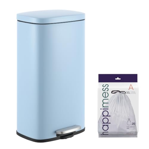 happimess Curtis 8 Gal Step Trash Can Soft Close 25", Tide Pool Blue | Iron Construction, Satin Finish, Removable Liner, Steel Pedal, 20 Trash Bags Included, Kitchen Office Bin - color: Tide Pool Blue