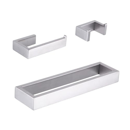 GERZWY Contemporary Stainless Steel Wall Mounted 3-Piece Bathroom Hardware Set - Towel Rings Toilet Paper Holder Towel Hooks, Brushed Finish HG1708-3LS - color: Brushed