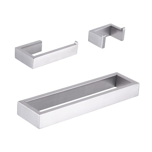 GERZWY Contemporary Stainless Steel Wall Mounted 3-Piece Bathroom Hardware Set - Towel Rings Toilet Paper Holder Towel Hooks, Brushed Finish HG1708-3LS - color: Brushed
