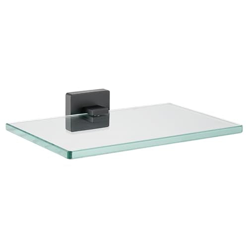 JQK Bathroom Glass Shelf Black, Tempered Glass Shower Storage 8 by 5 inches, 304 Stainless Steel Matte Black Wall Mount, TGS201L8-PB - color: Matte Black, size: 8 Inch