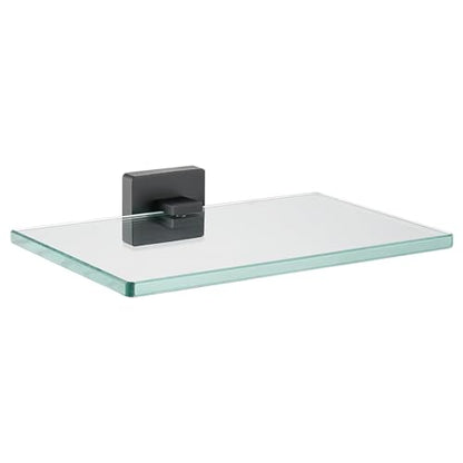 JQK Bathroom Glass Shelf Black, Tempered Glass Shower Storage 8 by 5 inches, 304 Stainless Steel Matte Black Wall Mount, TGS201L8-PB - color: Matte Black, size: 8 Inch