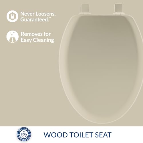Mayfair Cameron Bone Toilet Seat, Non Slip Heavy Duty Wood, Easy Clean, Made in USA, Elongated - color: Bone, size: Elongated