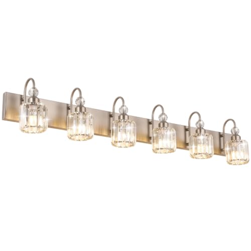 Ralbay Crystal Brushed Nickel Vanity Light for Bathroom 6 Light Modern Bathroom Lighting Fixtures Over Mirror - color: Round-Brushed Nickel, size: 6-light