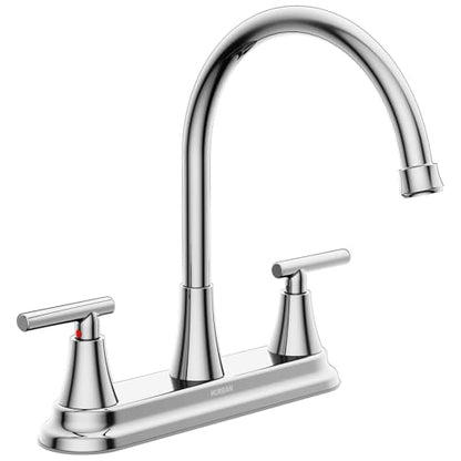 HURRAN 2 Handle Kitchen Sink Faucet, 8 Inch High Arc 360°Swivel Kitchen Sink Faucet, 3 Hole Kitchen Faucet Without Side Sprayer, Centerset RV Kitchen Faucet with Stainless Steel Pipe, Chrome - color: Chrome, style: Without Side Sprayer