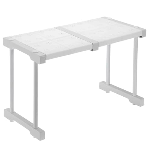 HARFINGTON Expandable Cabinet Tension Shelf 14.57" to 18.9" Adjustable Cabinet Organizer 32" x 9.45" Flower Pattern Table Storage Rack for Wardrobe Cupboard Kitchen Bedroom - size: 37cm to 48cm