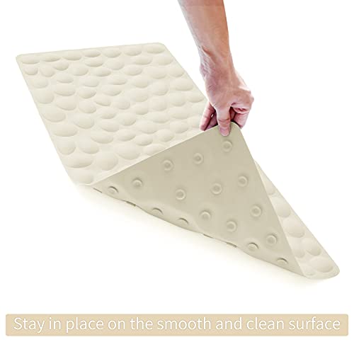 Non-Slip Bathtub Mat OTHWAY Soft Rubber Bathroom Bathmat with Strong Suction Cups (Beige) - color: Beige, size: 40" x 16" (Rectangular)