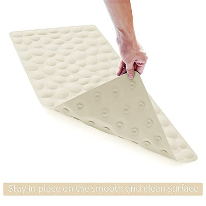 Non-Slip Bathtub Mat OTHWAY Soft Rubber Bathroom Bathmat with Strong Suction Cups (Beige) - color: Beige, size: 40" x 16" (Rectangular)