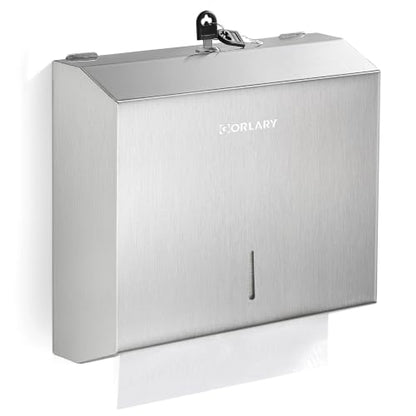 Gorlary Commercial Paper Towel Dispenser Wall Mount, Silver, Lockable | C-Fold Multifold Trifold Hand Paper Towel Dispenser, Brushed Stainless Steel Tissue Holder for Bathroom, Office - color: Medium-silver