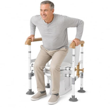 Toilet Safety Rails for Seniors, Adjustable Assist Bars with Suction Feet | High-carbon steel frame with large non-slip handles; width/height adjustable for bathroom, toilet, and elderly care use. - color: Yellow