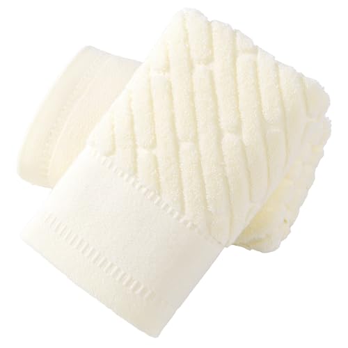sense gnosis White Hand Towels 13 X 29 Inch Bar Pattern 2 Pieces | Super Soft 100% Cotton Terry Diagonal Design Ultra Absorbent Beige Hand Towel for Bathroom - color: White