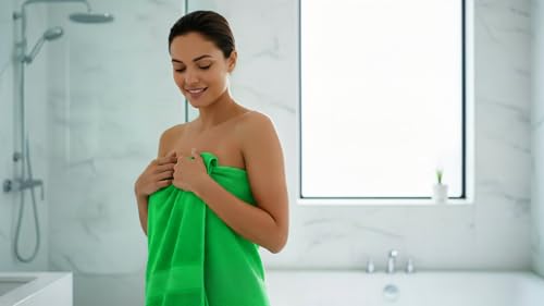 6 Piece 100% Cotton Bath Towel Set - 2 Bath - 2 Hand - 2 Face, Green | 100% Cotton • Thick & Plush • Hotel Quality • Ultra Soft • Highly Absorbent • Quick Dry • Low Lint • Machine Washable - color: Bright Green