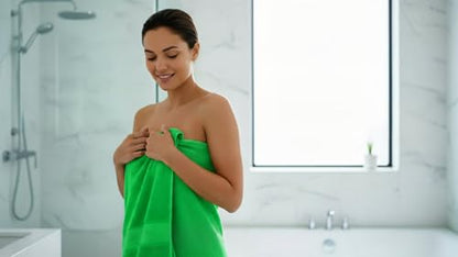 6 Piece 100% Cotton Bath Towel Set - 2 Bath - 2 Hand - 2 Face, Green | 100% Cotton • Thick & Plush • Hotel Quality • Ultra Soft • Highly Absorbent • Quick Dry • Low Lint • Machine Washable - color: Bright Green