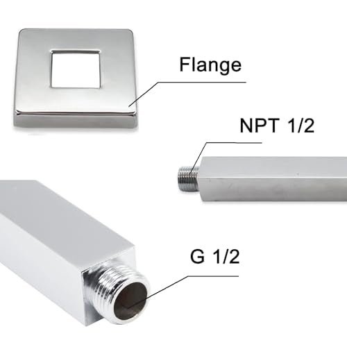 Chrome Shower Arm with Flange, 4 inch, Short | Universal Replacement Part for Ceiling-Mounted Square Straight Shower Head Extension Arm Pipe, Stainless Steel - color: Chrome