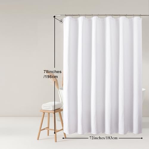 White Waffle Weave Fabric Shower Curtain, Textured Heavy Cloth Shower Curtains for Bathroom, Water Repellent Soft Hotel Spa Luxury Elegant Bath Curtain, Machine Washable, White, 72x78 Inch - color: White, size: 72"W x 78"L (Pack of 1)
