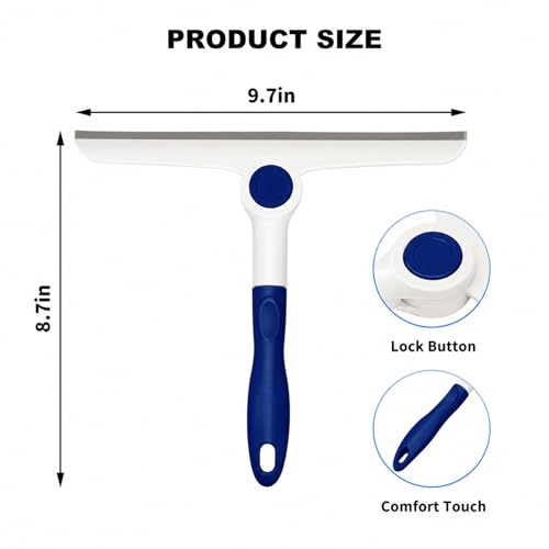 Window Squeegee for Glass Doors，All-Purpose 9.7” Window Cleaning Squeegee, Handheld for Windows, Car Windshields & More，Blue (9.7" Window Squeegee)