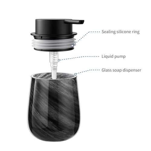 Marble Glass Liquid Soap/Lotion/Hand Sanitizer Pump Dispenser, Refillable for Kitchen and Bathroom Countertop (Black) - color: Black Liquid