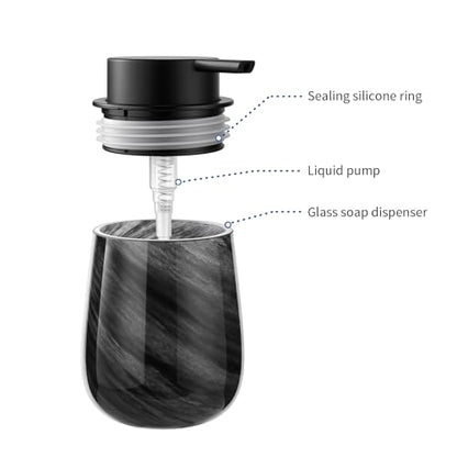 Marble Glass Liquid Soap/Lotion/Hand Sanitizer Pump Dispenser, Refillable for Kitchen and Bathroom Countertop (Black) - color: Black Liquid
